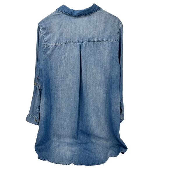 Chico's Chambray Dress Womens Petite XL XLp Blue Coastal Button Up Roll Tab - Picture 4 of 8